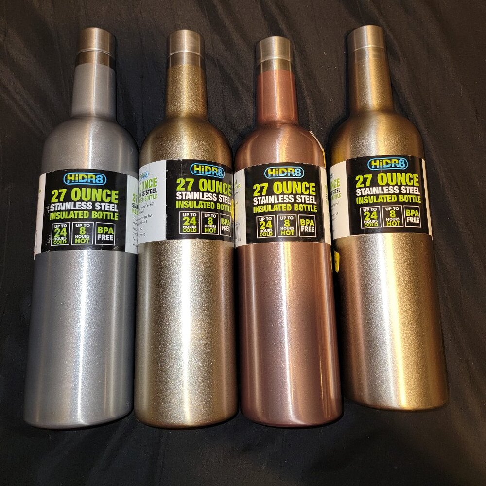 Hidr8 Insulated 4 Water Wine Bottles Rose Gold Silver Gold Metal 27 Oz Stainless